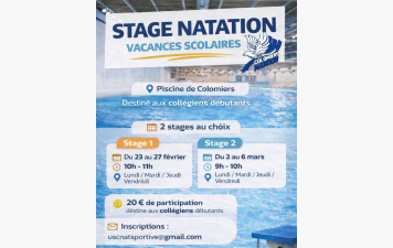 Stage découverte natation pour les collégiens – Vacances d’hiver 2026